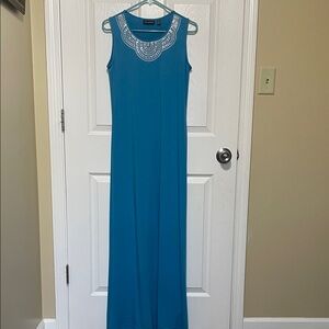 Nina Leonard Maxi Dress with Embellished Neckline Small